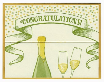 letterpress champagne congratulations card