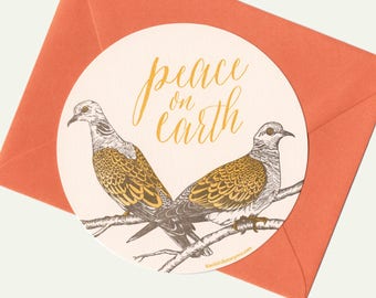 letterpress turtle doves peace circle card
