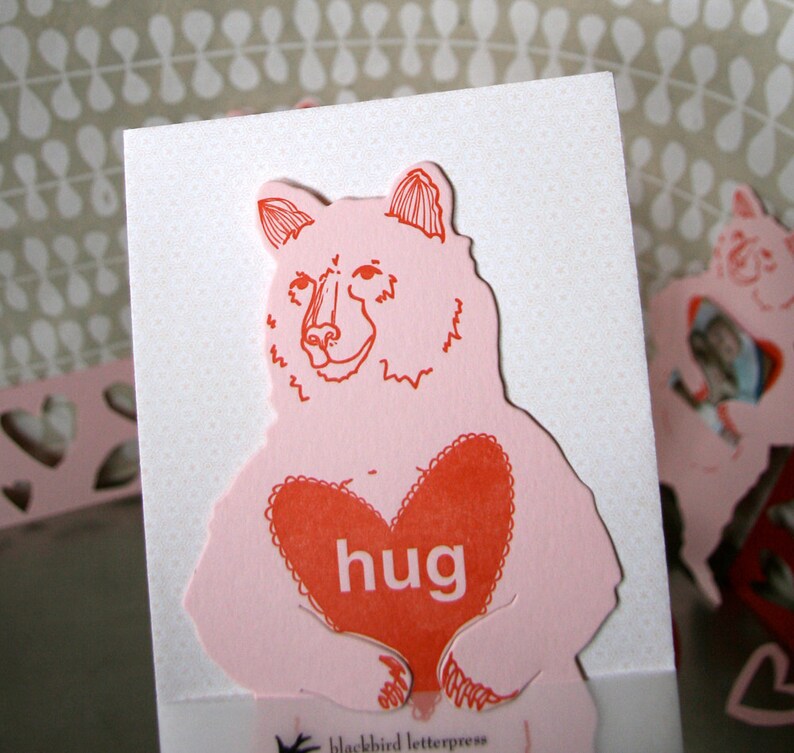 letterpress Valentine Bear Hug card image 4