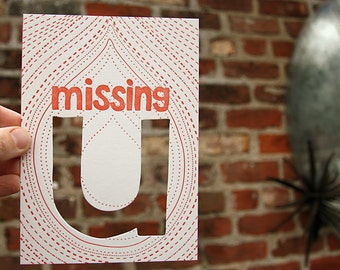letterpress card missing u die cut