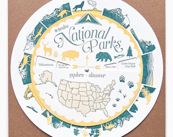 letterpress national parks spinner volvelle
