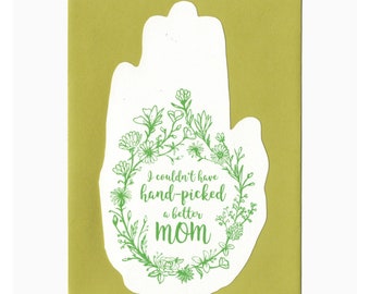 handpicked mom hand shaped card