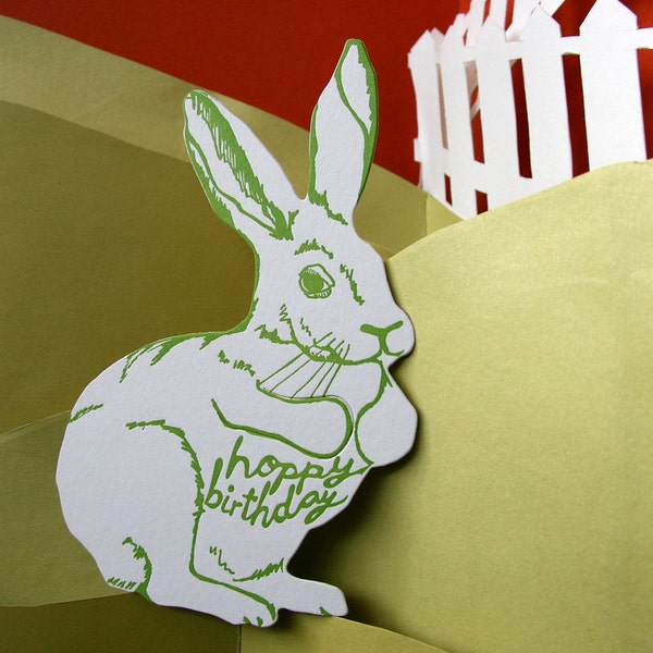 letterpress birthday card bunny die cut