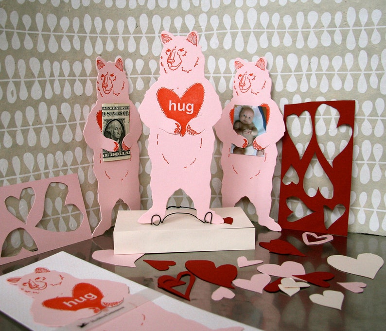letterpress Valentine Bear Hug card image 2
