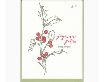 letterpress happy new year holly card