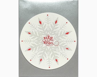 letterpress warm wishes snowflake circle card