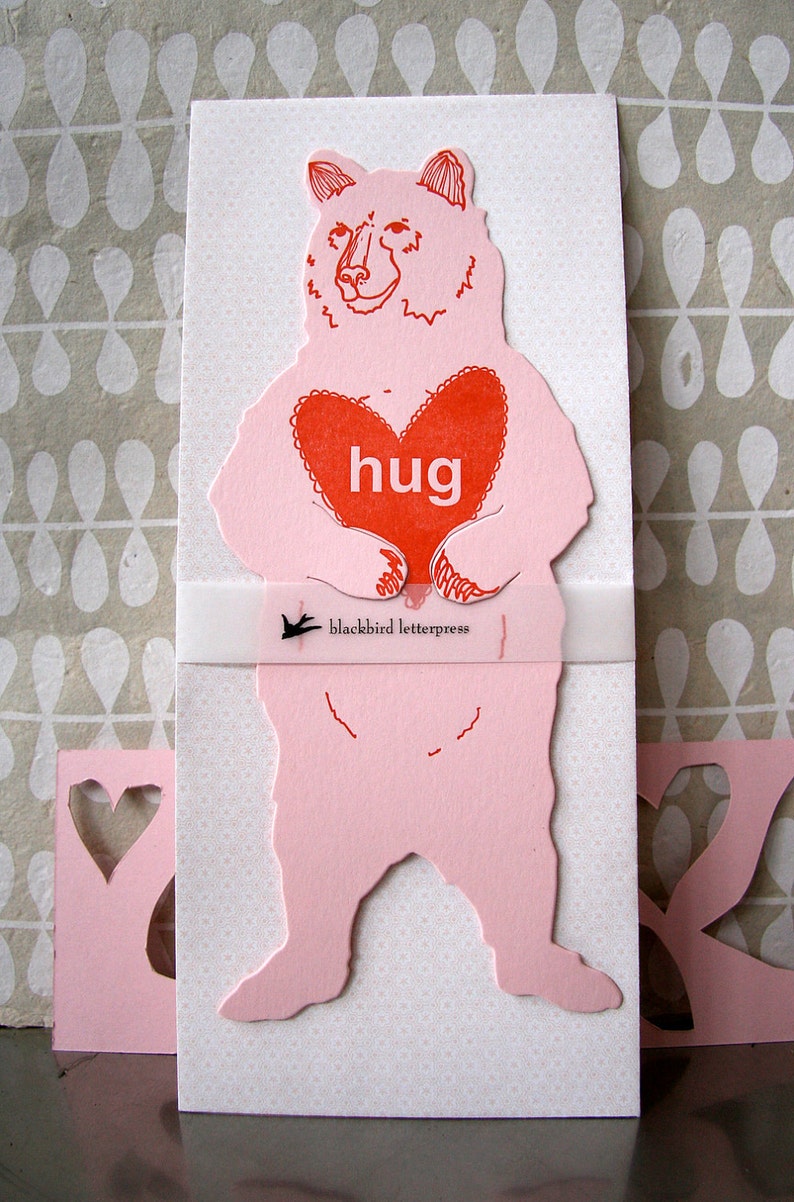 letterpress Valentine Bear Hug card image 3