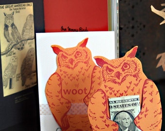 letterpress OWL card die cut woot