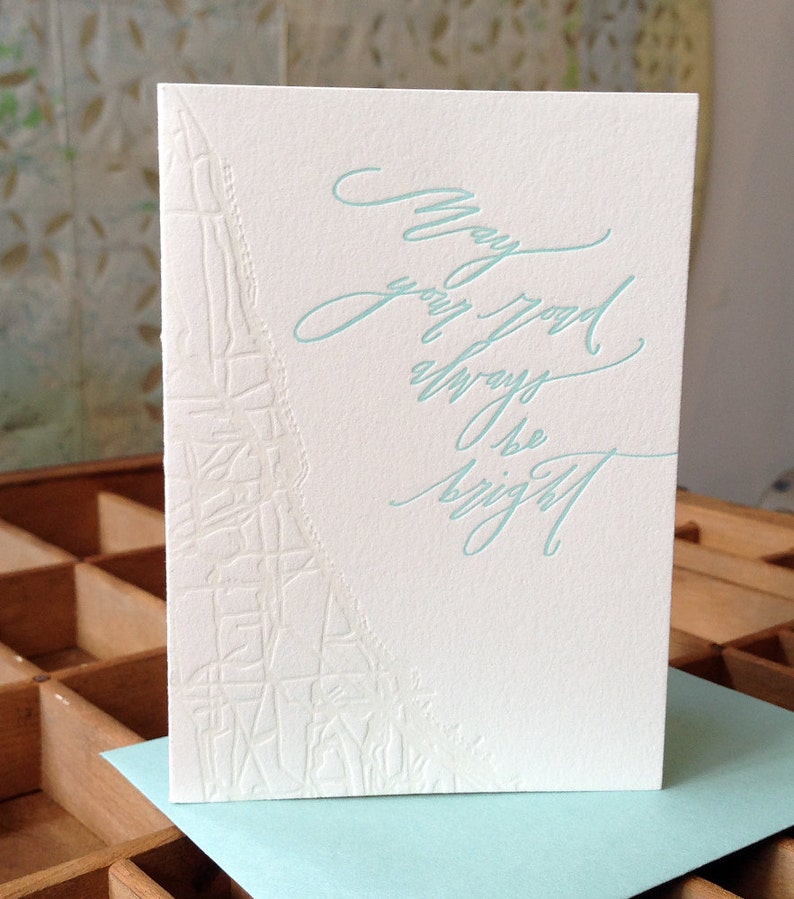 letterpress Betsy Dunlap calligraphy bright road map card image 2