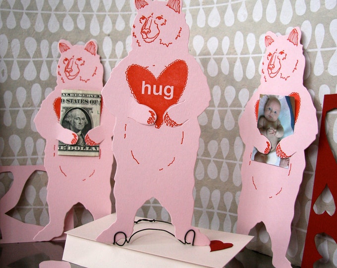 Letterpress Valentine Bear Hug Card Etsy