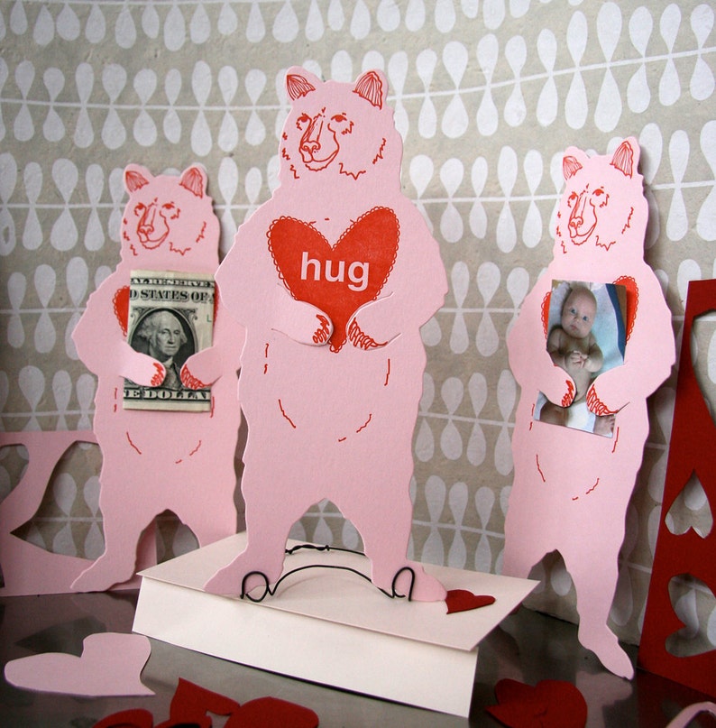 letterpress Valentine Bear Hug card image 1