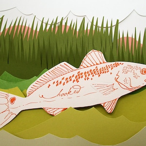 Letterpress Hooked Fish Stanzkarte