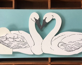 letterpress swan perfect match card