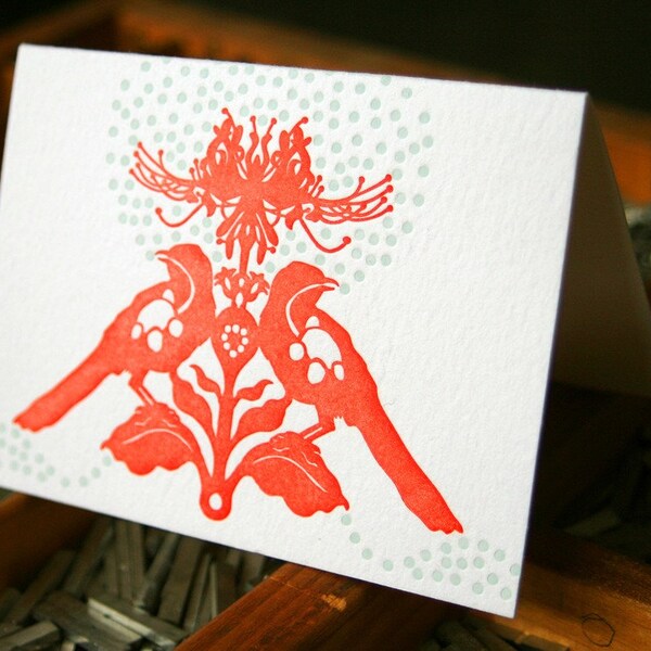 letterpress cards lovebirds spiderlily