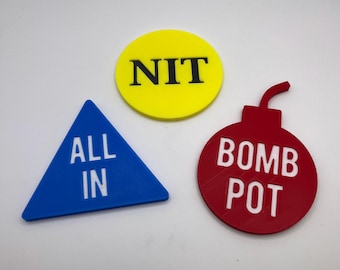 3&quot; Poker Buttons - Big Blind, Small Blind, Dealer Button, All in, Bomb Pot, NIT Game, Any Color