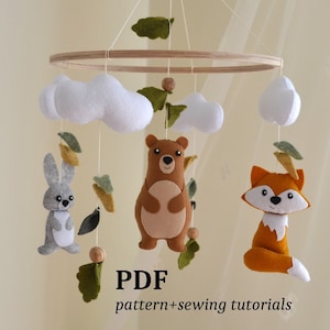 Woodland mobile pattern, baby mobile pattern, forest mobile  sewing PDF