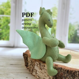 Dragon felt PDF,  felt pattern DIY dragon toy, Pdf pattern dragon