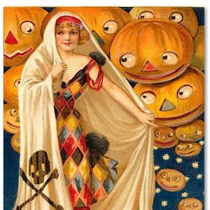 Set aus zwei handgefertigten THE MAGIC HALLOWEEN Harlekin Baumwollstoffblöcken