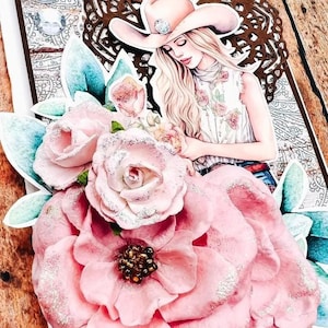 Handgemachte Shabby Chic Cowgirl und Rosen Geburtstag Fussy Cut Collage Grußkarte