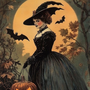 Handmade Retro Vintage Halloween Viktorian Hexe # 1 - 20x30cm Craft Quilt Baumwollstoff Block