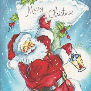 Set of TWO 5x7 Merry Christmas From Santa Vintage Retro Cotton FABRIC Panels