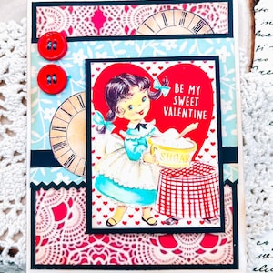 Feito à mão Vintage Retro - Seja meu doce namorado - Garota com Sugar Bowl Cartão dos anos 50