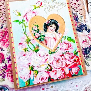 Tarjeta de encaje con chica victoriana Shabby Chic hecha a mano para MI SAN VALENTÍN