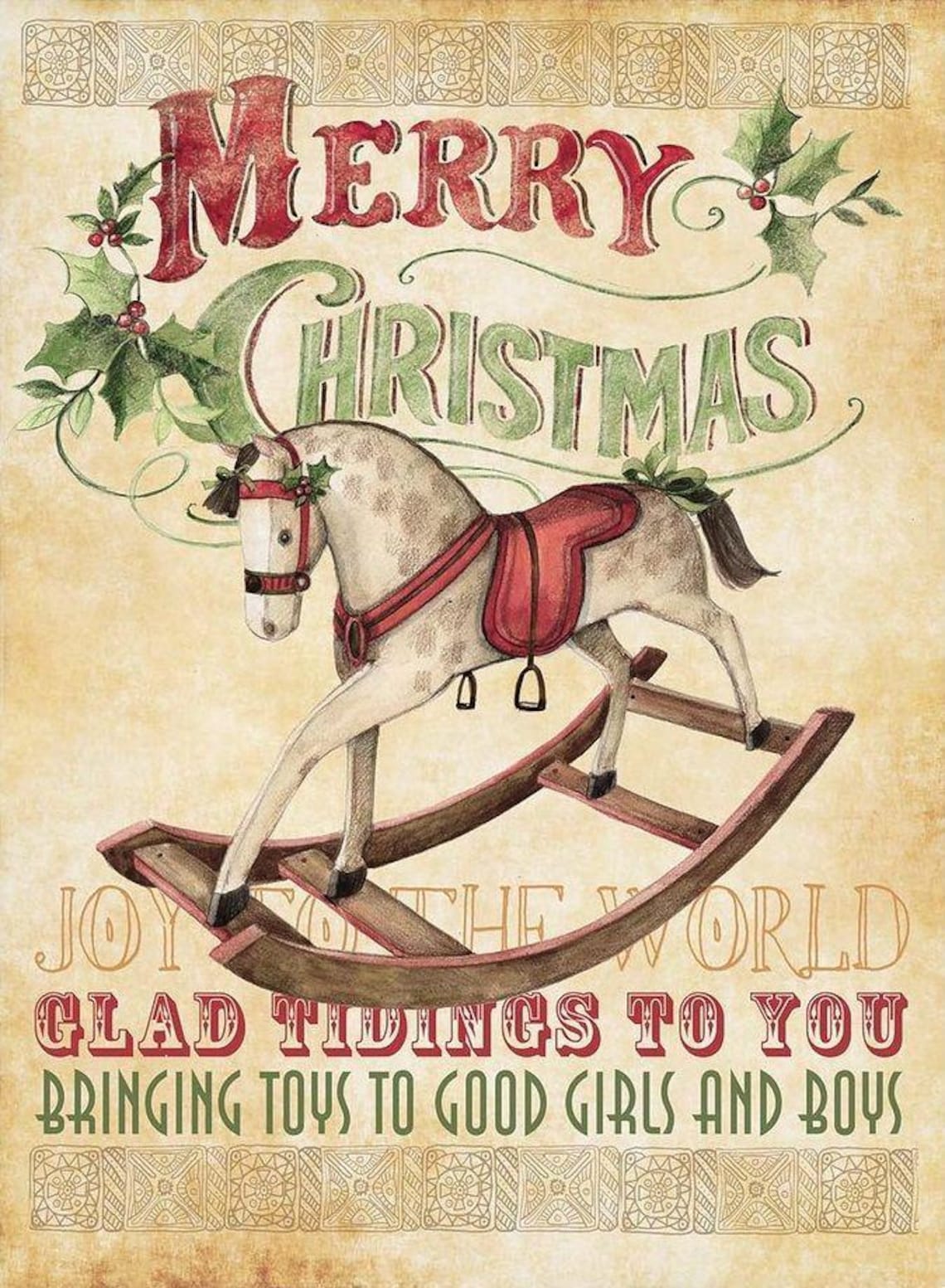 Victorian Merry Christmas Rocking Horse Collage 8x10 Cotton Craft ...