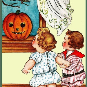 Handmade Set of TWO 4x7 Vintage Halloween Window Pumpkin Cotton Fabric Blocks