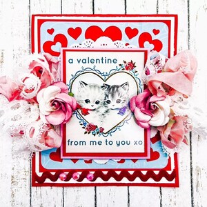 Handgemaakte vintage retro A Valentine From Me to You Kitties and Hearts Valentijnsdag
