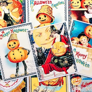 Zestaw 9 naklejek w stylu retro z lat 50. XX wieku, z motywem Halloween – wystarczy wyciąć i używać!