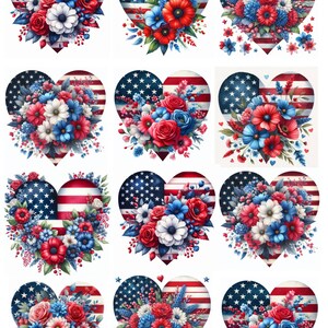 Ensemble fait main de 12 coeurs patriotiques du drapeau américain Etats-Unis 4 juillet - AUTOCOLLANTS - il suffit de couper et d'utiliser !