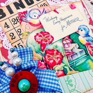 Tarjeta Shabby Chic para el Día de la Madre con diseño de pájaro retro vintage hecho a mano FELICIDAD PARA MADRE