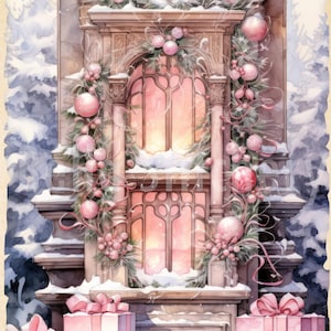 Handgemaakt 7 x 10 roze Shabby Chic Christmas #4 - kerstcadeaus katoenen blokpaneel