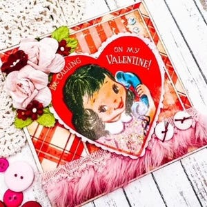 "Handgemachte ""Vintage Retro Calling My Valentine Heart"" Valentinstag Grußkarte."