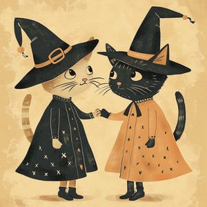 Handmade Retro Vintage Halloween Hexe Katze Freunde 8x10 Craft Quilt Baumwollstoff Block
