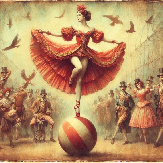 Vintage Circus Life #20 Woman on Ball - 8x8 Cotton Quilt Crafting