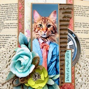 Handgefertigt - Ein Geschenk von Herzen - Katze im Anzug Ausgefallener Geburtstag, Danke, alle Gelegenheit, Freundschaft Collage Grußkarte Bella Stitchery