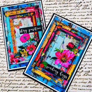 Conjunto de dois cartões de felicitações de flores coloridas da amizade Conjunto de papelaria