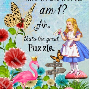 Handgemachtes GREAT PUZZLE Alice im Wunderland Zitat Collage 8x10 Craft and Quilt Baumwollstoff Block