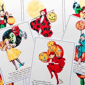 Naklejki na kartki z pozdrowieniami z okazji Halloween w stylu retro – wystarczy wyciąć i używać!