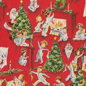 Handmade 8x8 Vintage 1950&#39;s Retro Christmas READY FOR SANTA Cotton Fabric Block