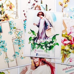 Set di 9 ADESIVI Effimeri Vintage Retro con Croci e Angeli di Pasqua - Basta tagliare e usare!