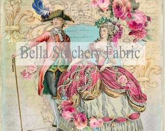 Shabby Chic Marie Antoinette - French Couture - 8x8 Craft Cotton Fabric Block