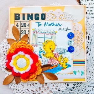 Tarjeta Shabby Chic para el Día de la Madre, hecha a mano, estilo retro vintage: "Para mamá con amor"