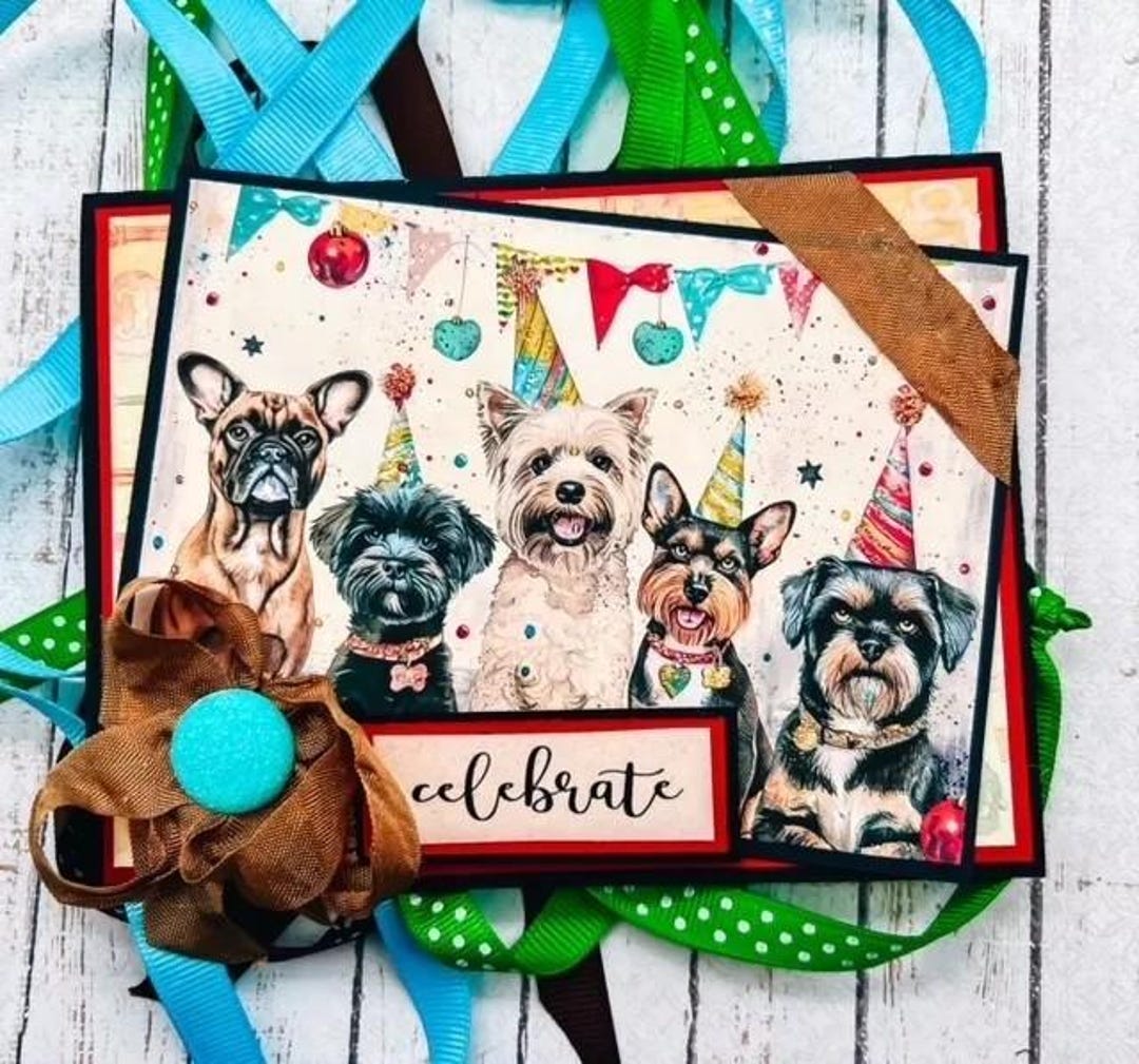 Handmade Happy Birthday CELEBRATE Dogs & Party Hats Greeting Card - Etsy