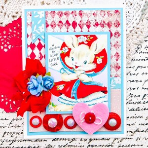 Handgemachte Vintage Retro Valentine für ein kleines Mädchen Häschen 50's Valentine Card