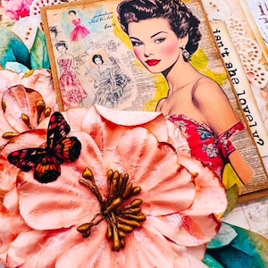 Handmade ISN'T SHE LOVELY Shabby Chic Retro Kleid Schnittmuster Frau m. Blumen Karte