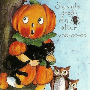 Handgefertigtes Set aus ZWEI 4x7 Vintage Halloween Scares Quilt- oder Baumwollstoff-Blöcken