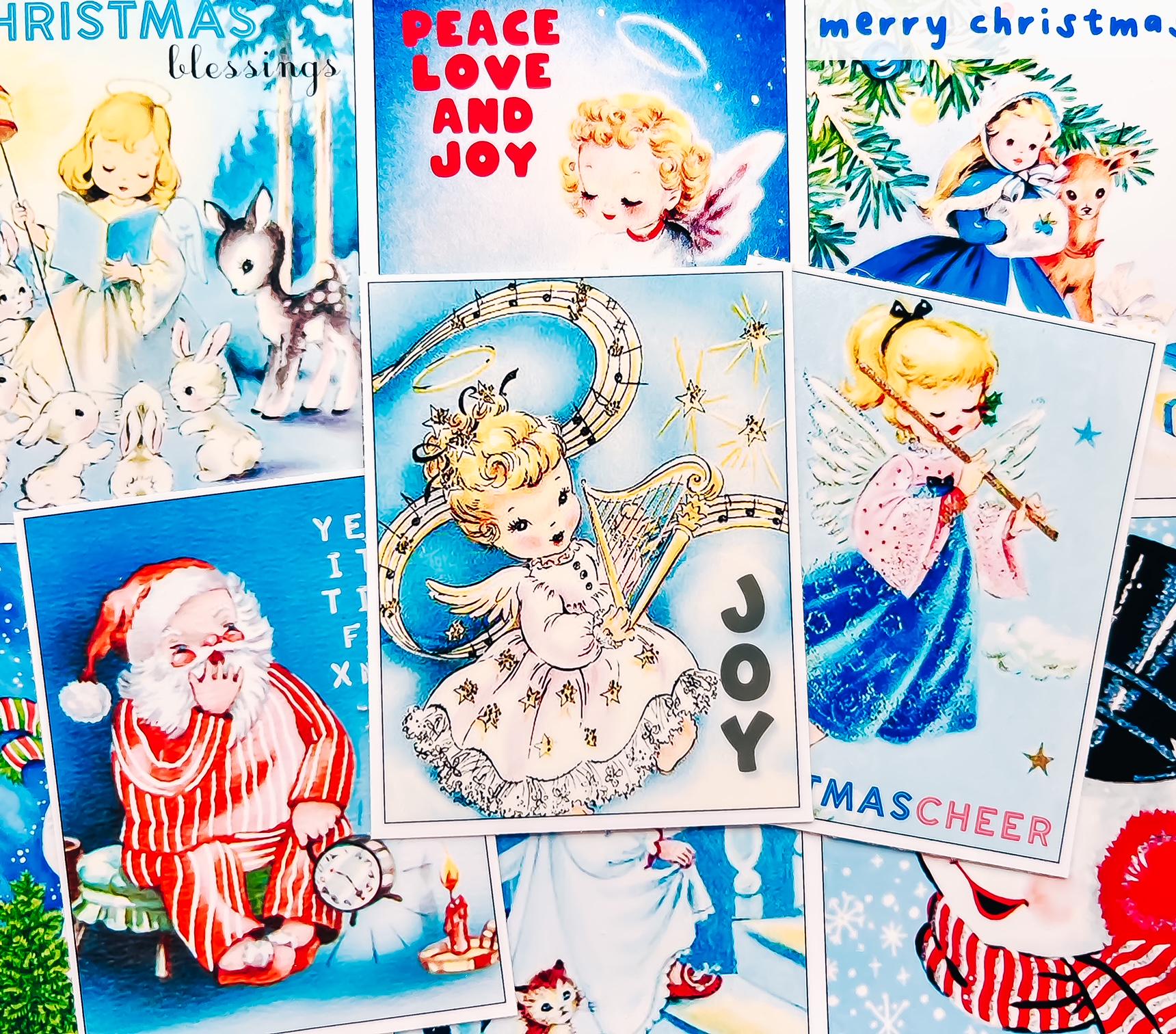 ヴィンテージ レトロ ブルー クリスマス スノーマンとエンジェル